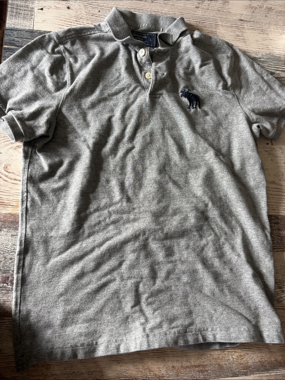 Abercrombie & Fitch Heather Gray Polo with Navy Moose Logo